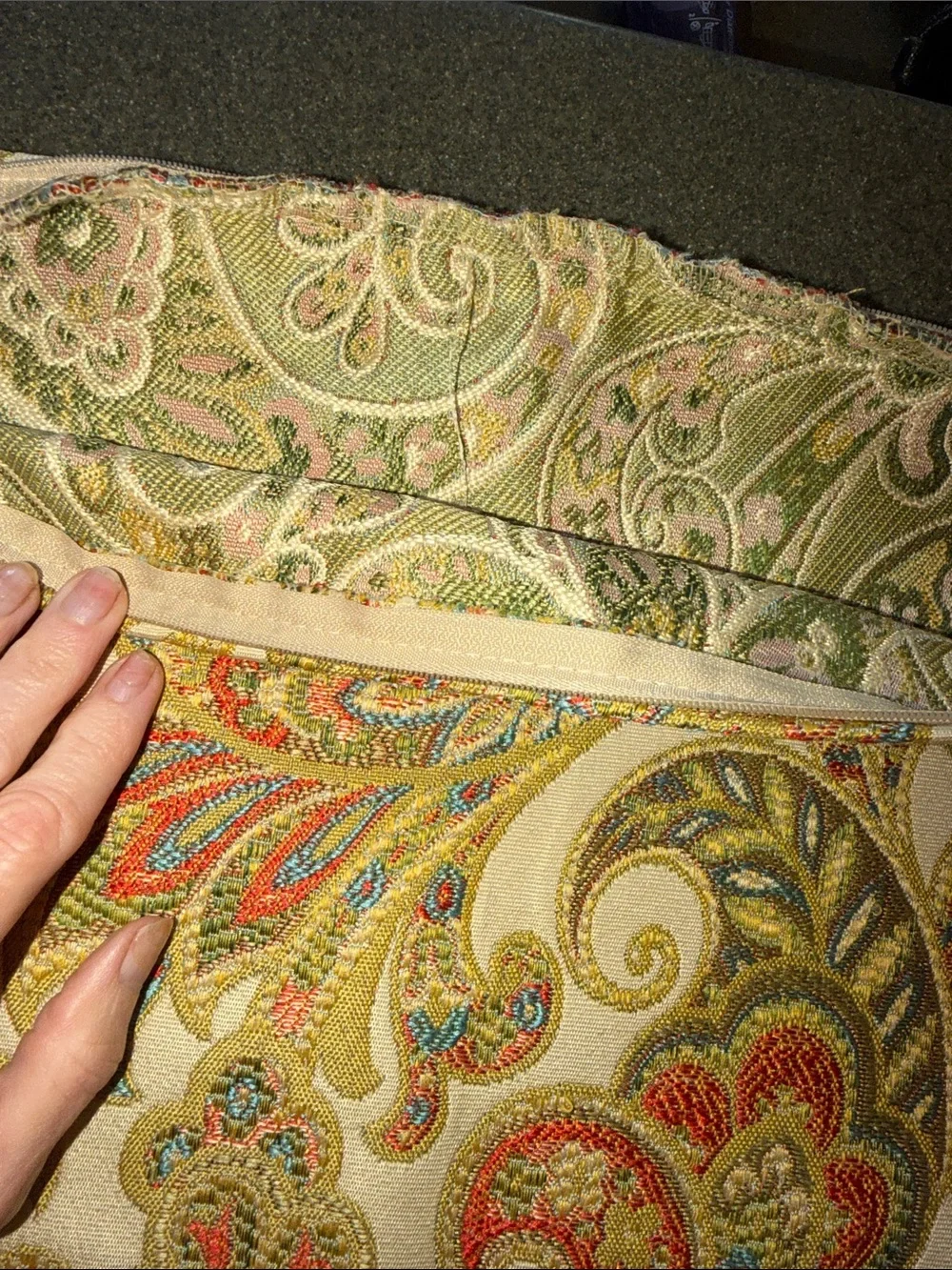 Paisley Print Fabric Pillow Cover Sham - Cream Base w Red, Green & Gold Paisley